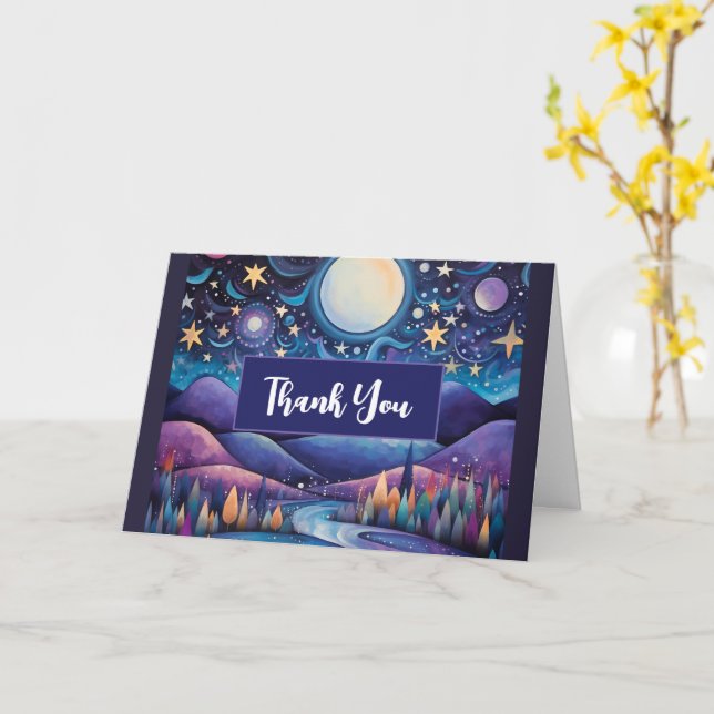 Carte Nuit lunaire Big Moon Paysage Merci (Fleur jaune)