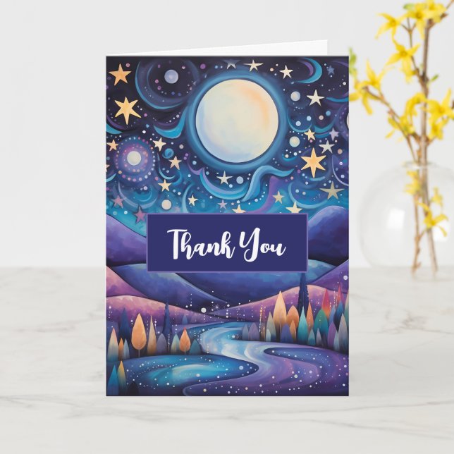 Carte Nuit lunaire Big Moon Paysage Merci (Fleur jaune)