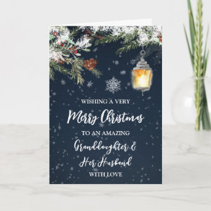 Carte Nuit neigeuse Petite-fille et son mari Noël