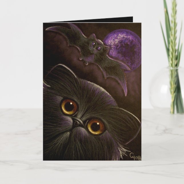 CARTE NUIT NOIRE 3 DE HALLOWEEN DE BATTE DE CAT PERSAN (Devant)