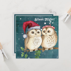 Carte Nuit silencieuse Paire de Noël des Chouettes prête