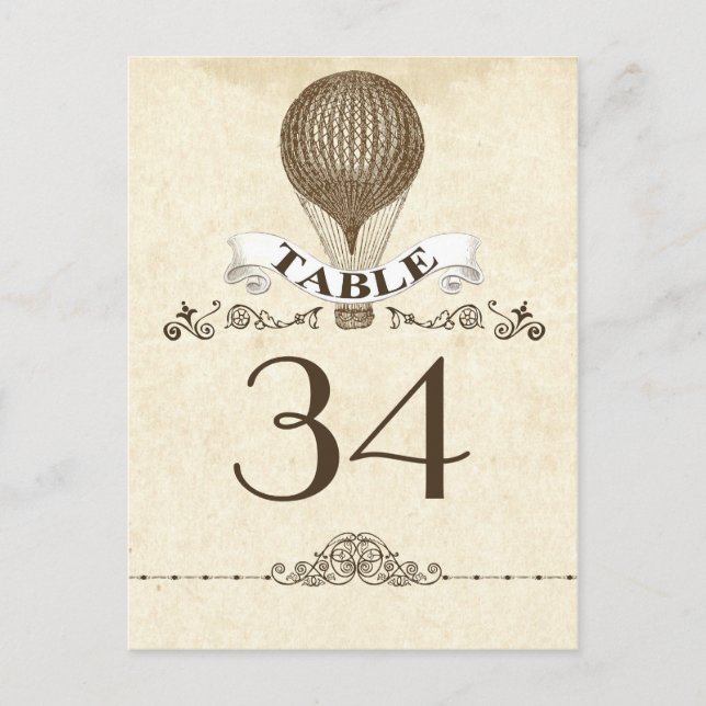carte numéro de table - carte postale avec montgol (Devant)