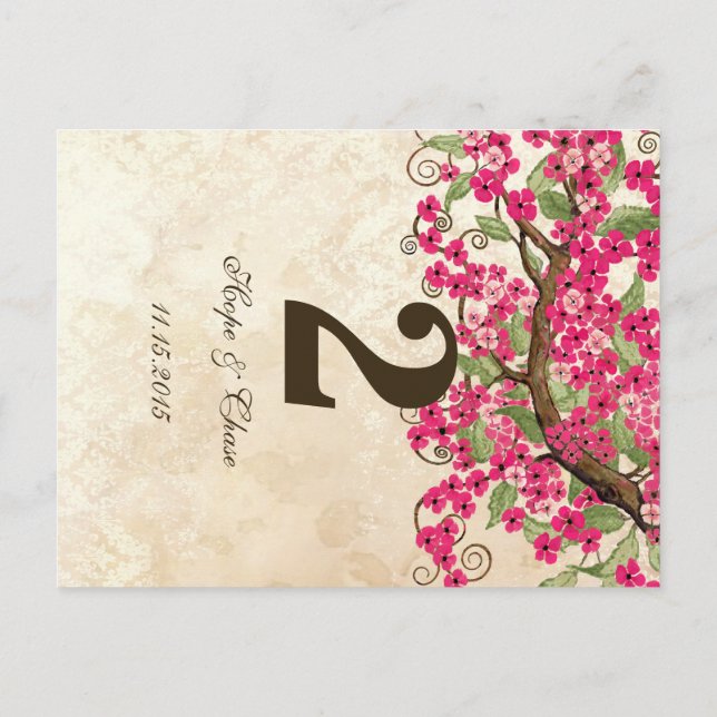 Carte Numéro de table Country Chic Rose Cherry Blo (Dos)