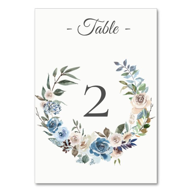 Carte Numéro de table de la crème bleue Dusty Flor (Par défaut)