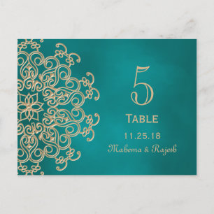 CARTE NUMÉRO DE TABLE DE MARIAGE INDIEN turquoise