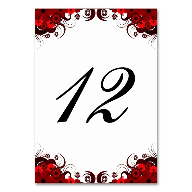 Carte Numéro de table de réception Florale rouge e (Par défaut)