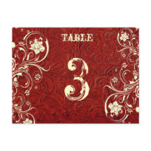 Carte Numéro de table en cuir rouge (crème, plat)
