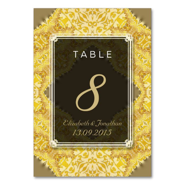 Carte Numéro de table Gold Yellow Mariage damassé (Par défaut)