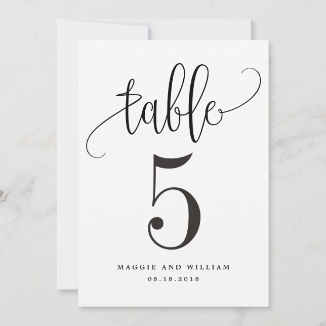 Carte Numéro de table Lovely Calligraphy (Devant)