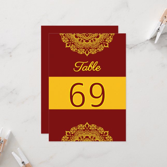 carte numéro de table mandala or (Devant/Arrière en situation)