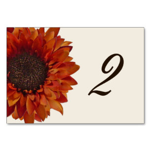 Carte Numéro de table Mariage de tournesol orange