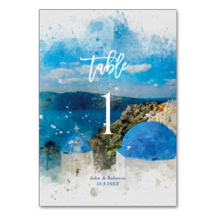 Carte numéro de table mariage Santorini, Grèce