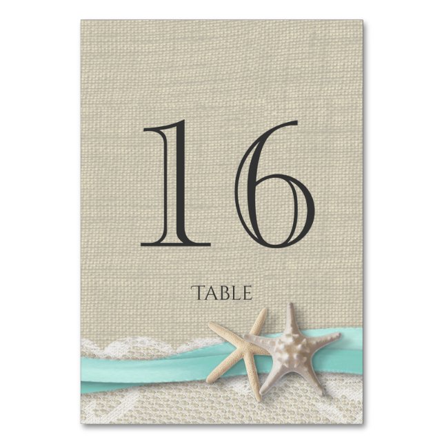 Carte Numéro de table Starfish Aqua (Dos)