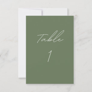 Carte Numéro de table verte Olive