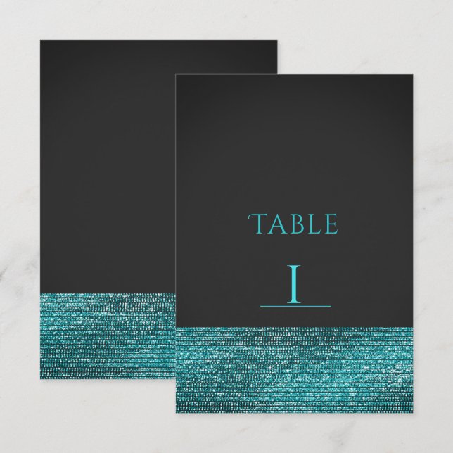 Carte Numéro de tableau Aqua Blue Modern Glam Sequ (Devant / Derrière)