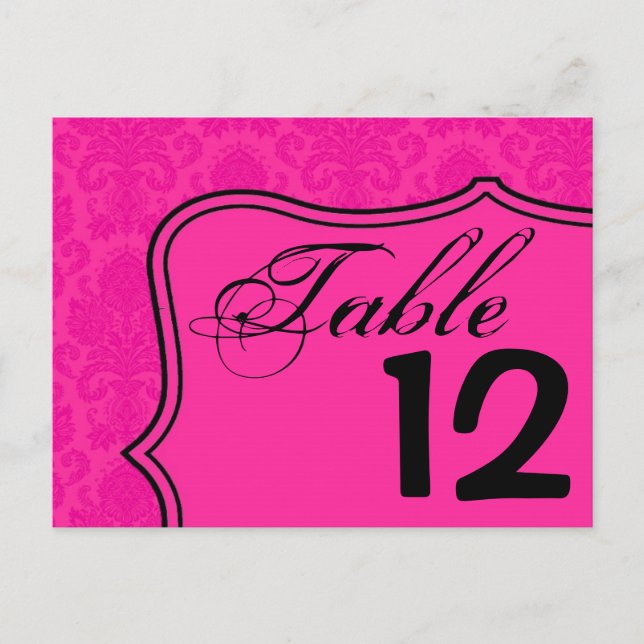 Carte Numéro de tableau Dentelle noire rose chaud (Devant)