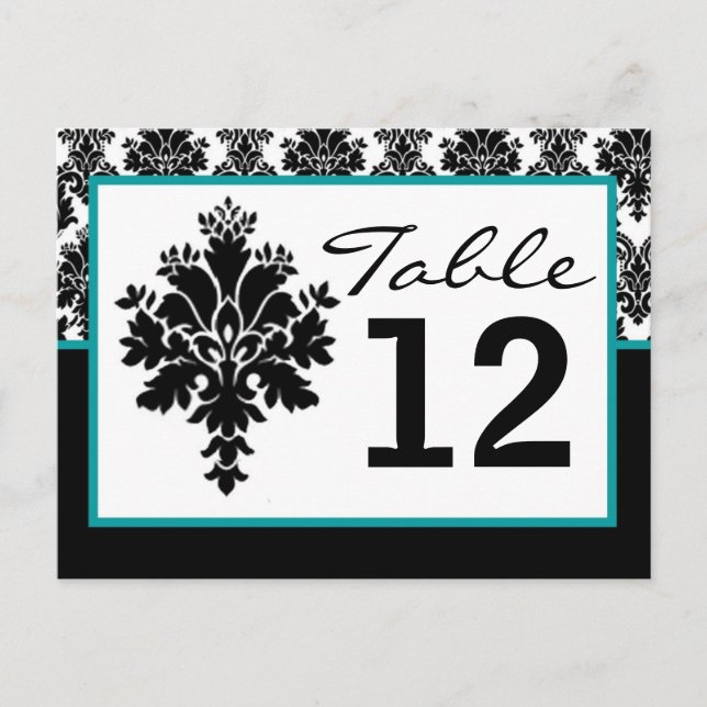 Carte Numéro de tableau Dentelle Turquoise noire (Devant)