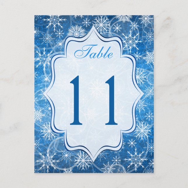 Carte numéro de tableau des flocons de neige bleus (Devant)