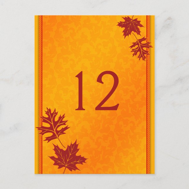 Carte Numéro de tableau Feuilles Automne (Devant)