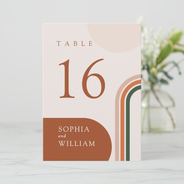 Carte Numéro de tableau mariage Boho Arch Beige (Debout devant)