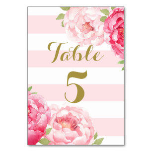 Carte Numéro de tableau Mariage rose