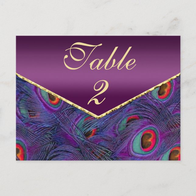 Carte Numéro de tableau Plum Purple Peacock (Devant)