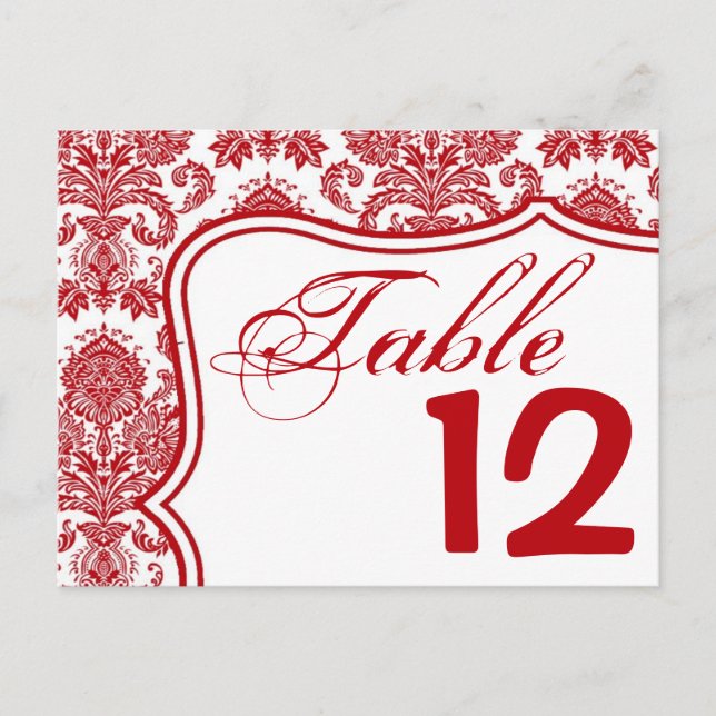Carte Numéro de tableau Red Crim Blanc Damask Lace (Devant)