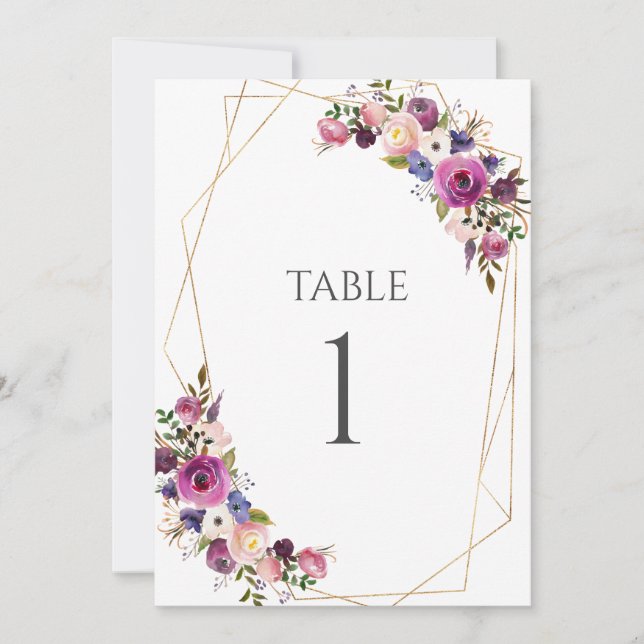 Carte Numéro de tableau Roses violets et bleus (Devant)