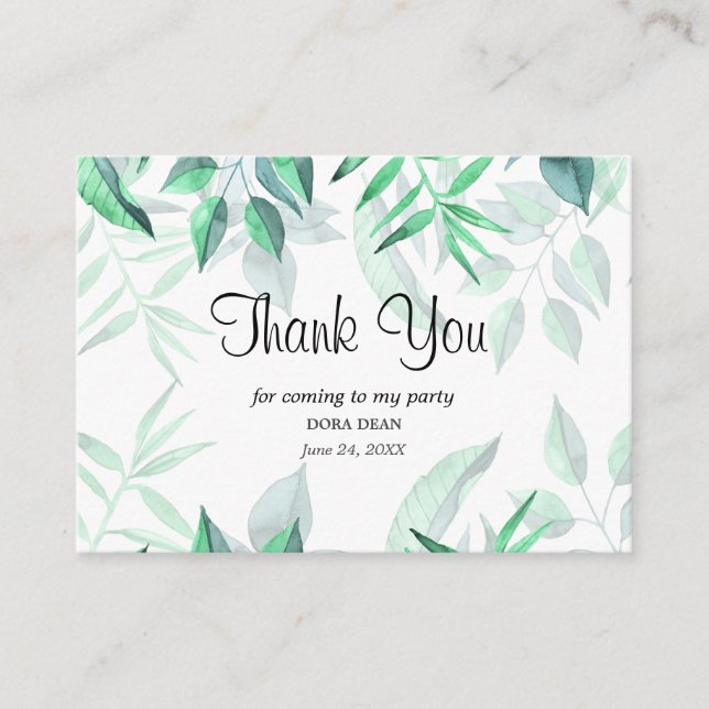 Carte nuptiale Merci vert Aquarelle moderne (Devant)