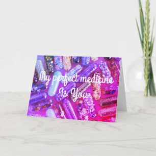 Carte Nurse parties scintillant rose violet médication r