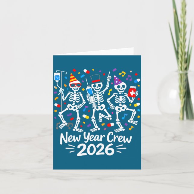 Carte Nurse Skeleton New Year Crew 2026 Funny Er Icu Par (Devant)