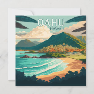 Carte Oahu Hawaii Beach Vintage Retro