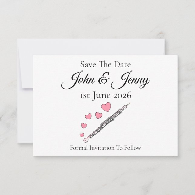 Carte Oboe Musicien Mariage Enregistrer La Date (Devant)