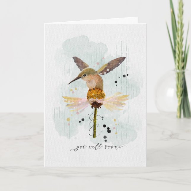 Carte Obtenez bien aquarelle Sketchy Doodle Hummingbird  (Devant)
