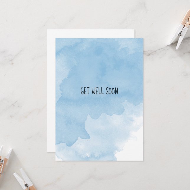 Carte Obtenez bien Bientôt Aquarelle Bleu Design dégradé (Devant/Arrière en situation)
