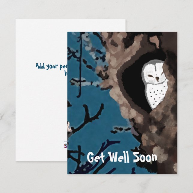 Carte Obtenez Bien Bientôt Cute Napping Owl Illustration (Devant / Derrière)