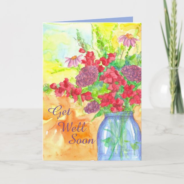 Carte Obtenez Bien Bientôt Fleurs Aquarelles Gourmandes (Devant)