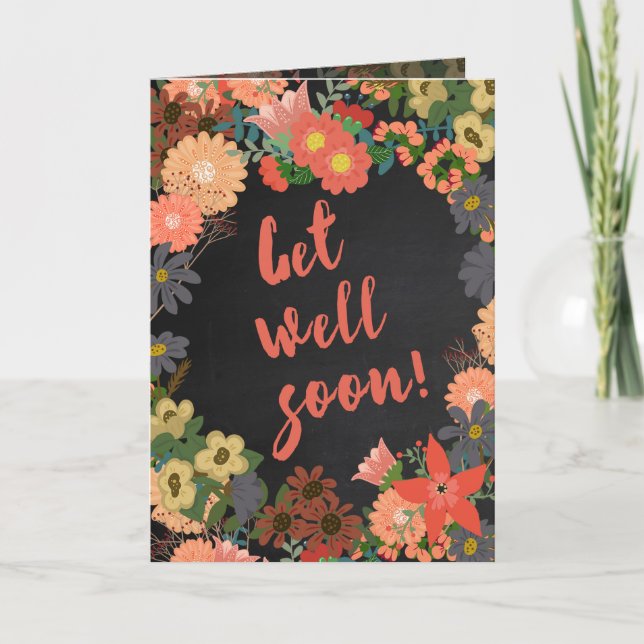 Carte Obtenez bien Bientôt Floraux sur Chalkboard Arrièr (Devant)