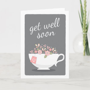 Carte Obtenez Bien Bientôt Lovely Floral Teacup Card