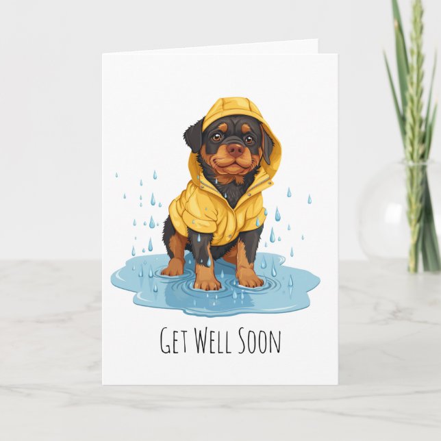 Carte Obtenez bien Bientôt Rottweiler Chien portant Rain (Devant)
