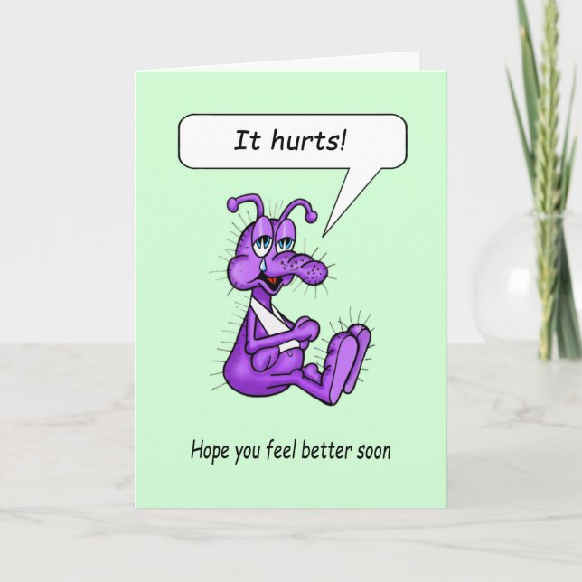 Carte Obtenez bien Cartoon Petit Bug avec Bras Blessé da (Devant)