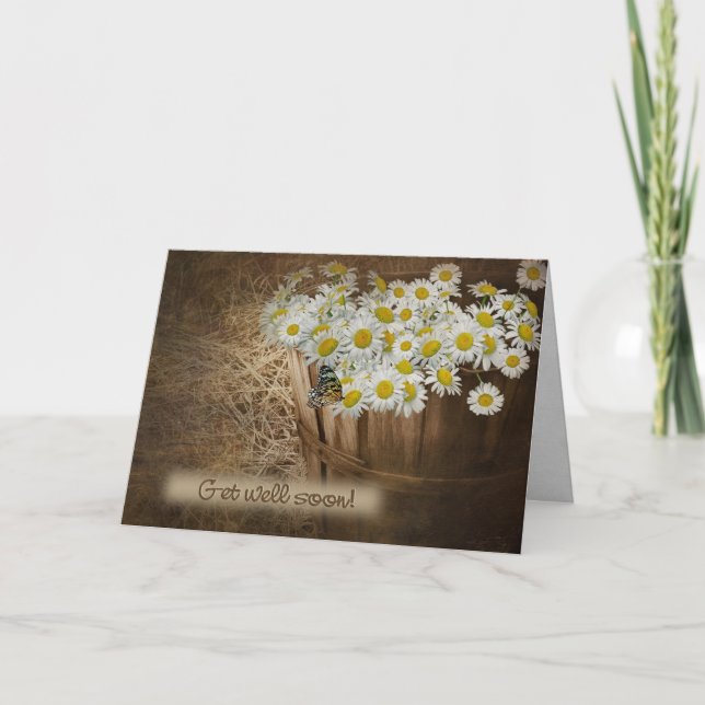 Carte Obtenez de bonnes marguerites et papillon (Devant)