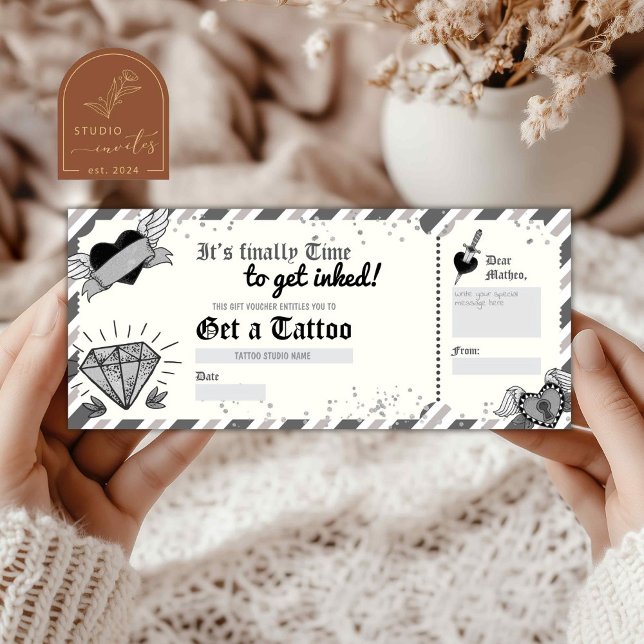 Carte Obtenez un bon cadeau Tattoo Monochrome (Créateur téléchargé)