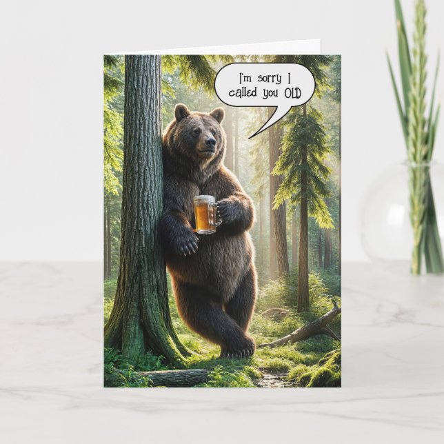 Carte Obtenir Anniversaire Ours Avec Bière (Devant)