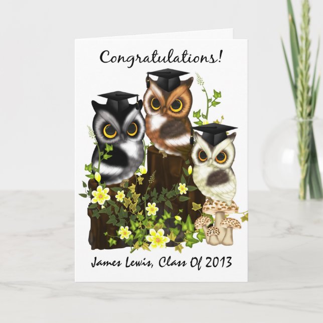 Carte Obtention du diplôme mignonne de hibou à (Devant)