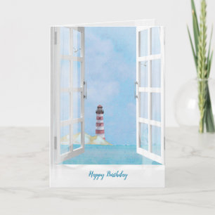 Carte Ocean Lighthouse dans l'aquarelle de fenêtre