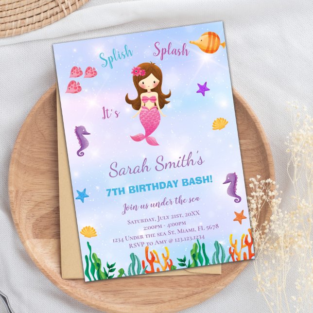 Carte Ocean Theme Party personnalisable (Under the sea little mermaid Invitation)