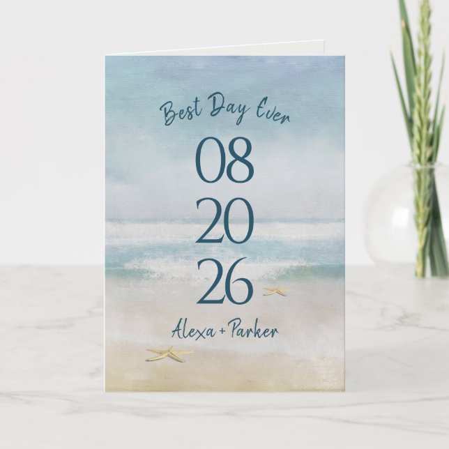 Carte Ocean Watercolor Beach Wedding Date Card (Devant)