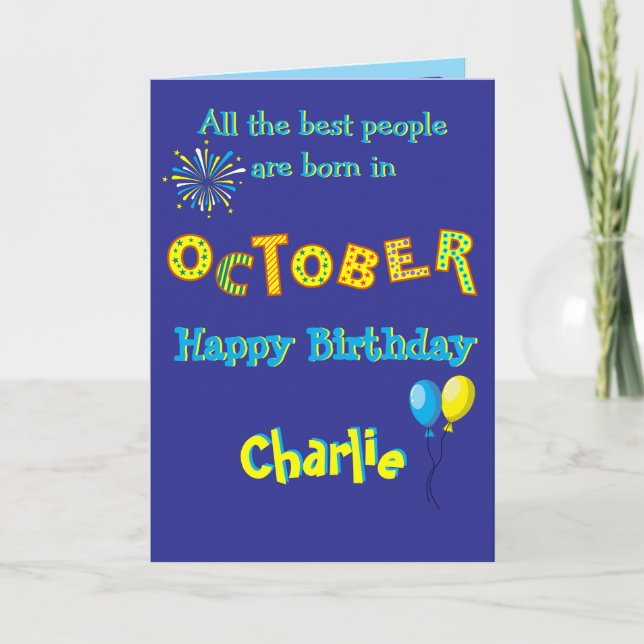 Carte October Birthday Folded Greeting Card (Devant)