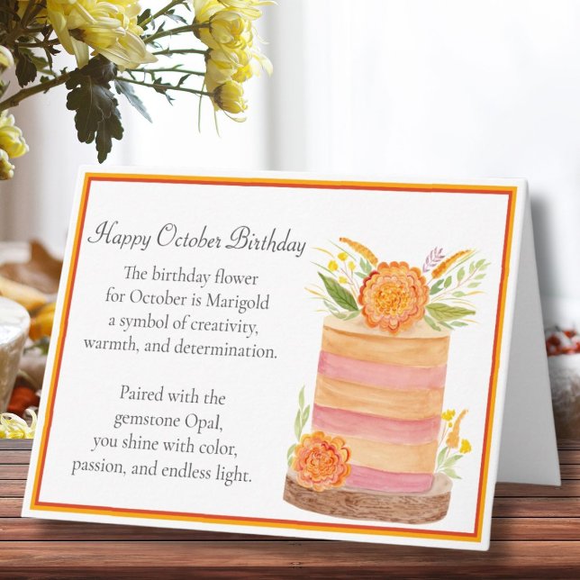 Carte Octobre Anniversaire Marigolds Flower sur Gâteau (Créateur téléchargé)